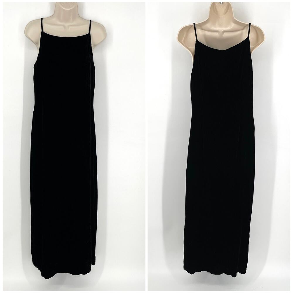 Max Studio Leon Max VINTAGE Velvet Maxi Dress Sz M Black Spaghetti Straps Lined